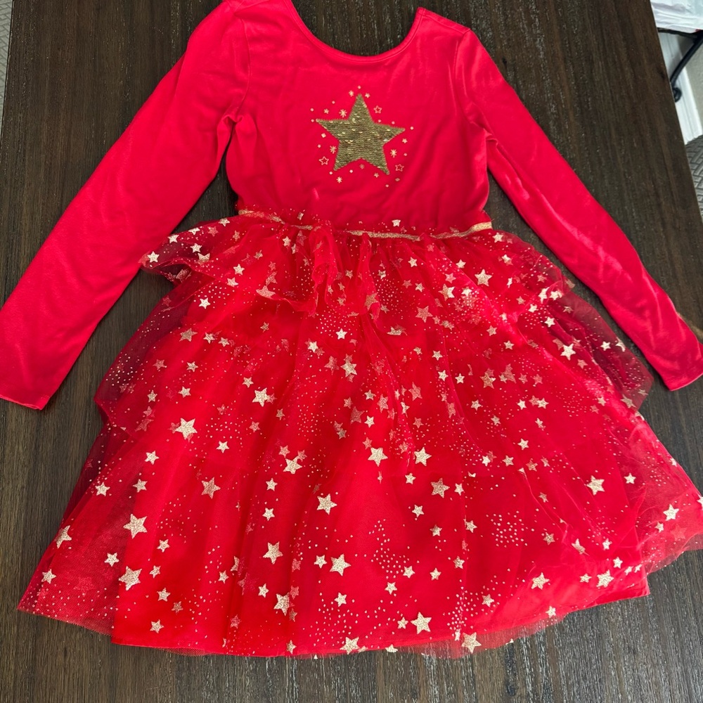 Girl's Cat & Jack Red Dress w/Gold Metallic Stars Size 14